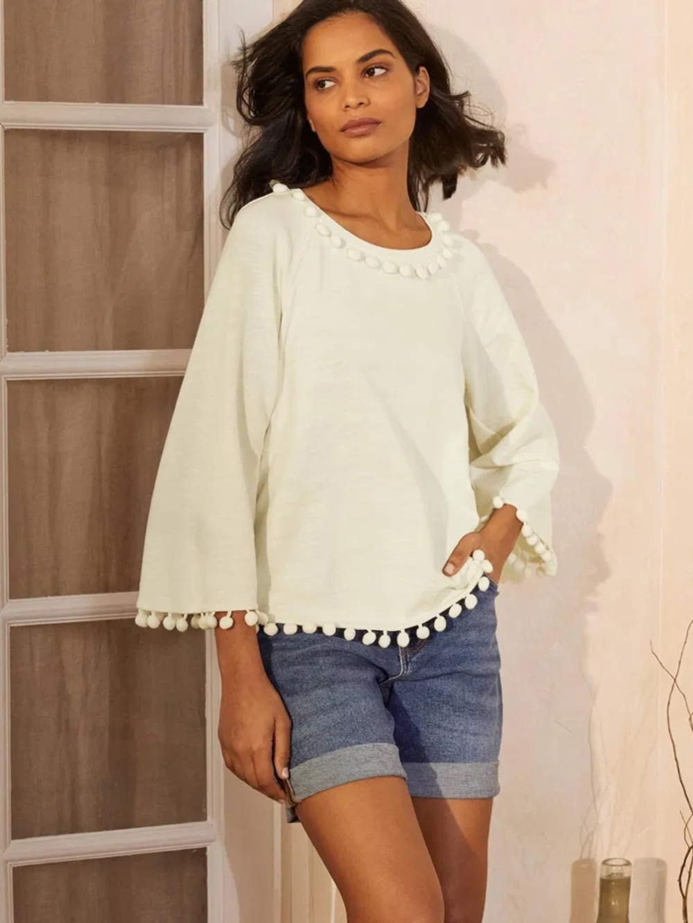 Boden Cream Layla Pom-Pom Trim Sweatshirt 4
